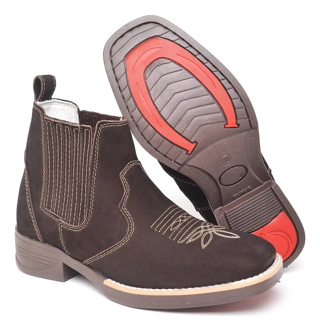 Botina Bico Quadrado Trabalho Passeio Couro Legítimo F1000