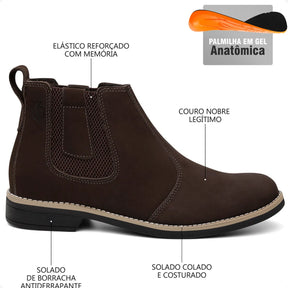Bota Botina Masculina Chelsea 100% Couro Palmilhas De Gel